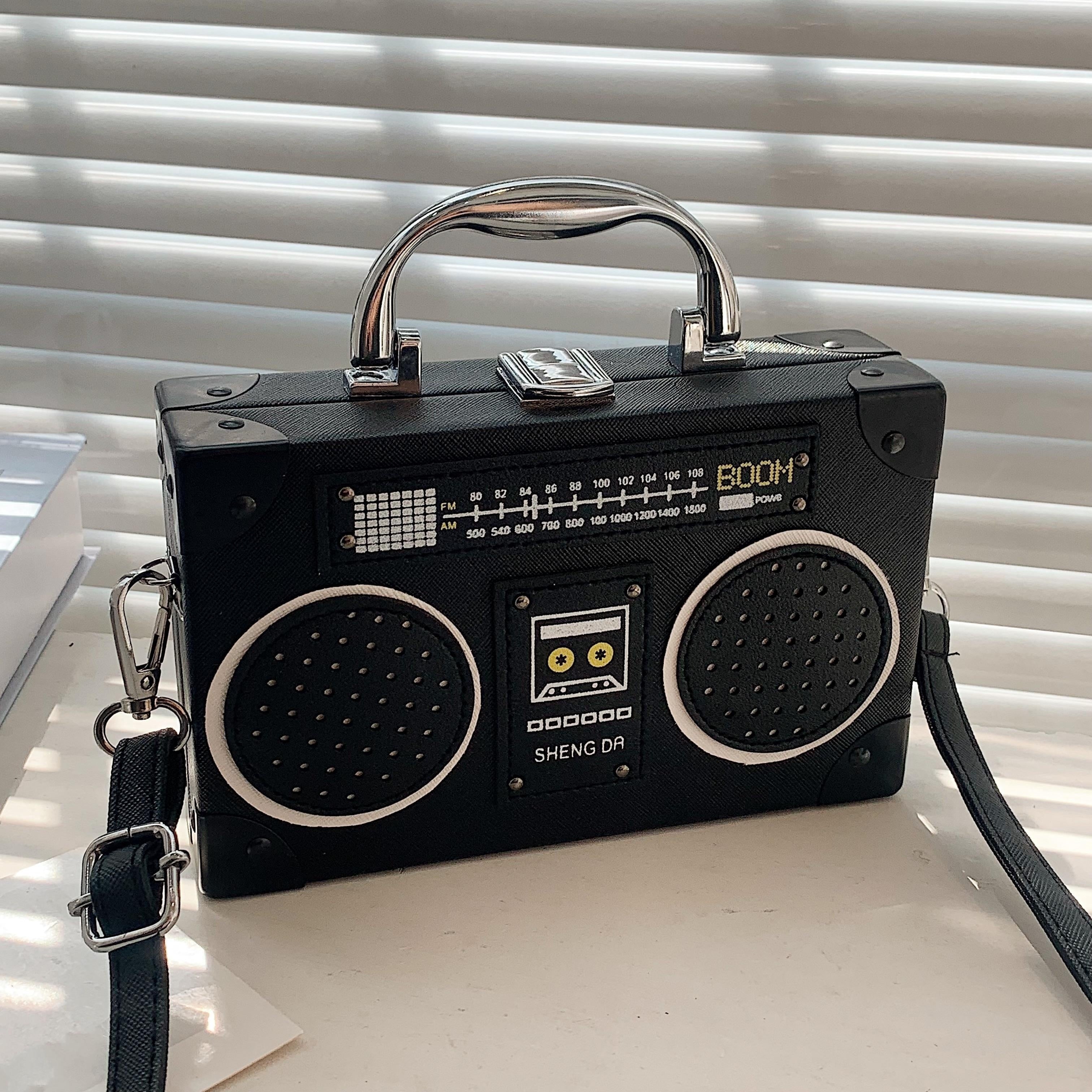Sheng Da Trendy Crossbody Bag, Solid Color Textured Recorder Pattern, Polyester Lined Messenger with Buckle Closure, Painted Edges, Versatile Instagram Radio Box Shoulder Bag